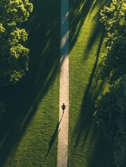 Aufkleber - A solitary runner makes their way along a winding path surrounded by lush greenery in a tranquil park at dawn. Generative AI