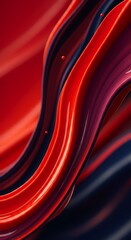 Poster - Vibrant red abstract paint waves flow dynamically glossy curves