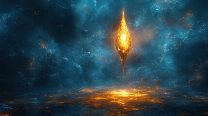 Wall Mural - Fiery cosmic teardrop above fiery sea.