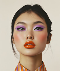 beautiful young asian woman with bright colorful make-up