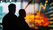 © MAGNIFIER - Stock market graphs on screen, close up, focus on, copy space, crisp and vivid display, double exposure silhouette with trading analysis
