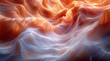 Poster - Vibrant hues of orange and blue intertwine, creating a mesmerizing tapestry within Antelope Canyon. Light filters through narrow crevices, illuminating the sandstone’s intricate patterns and textures