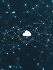 Aufkleber - A simple cloud icon is centered in a digital network, illustrating cloud services with space for customizable text for various applications. Generative AI
