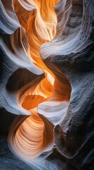 Poster - Intricate layers of rock create mesmerizing curves illuminated by golden light in the stunning depths of Mocha Mousse Canyon. The play of shadows enhances the canyon's enchanting beauty