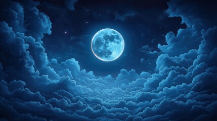 Wall Mural - spooky night sky with full moon, dark clouds. vast night sky. full moon lights up clouds. dramatic a