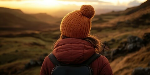 Wall Mural - Golden hour hike. AI.