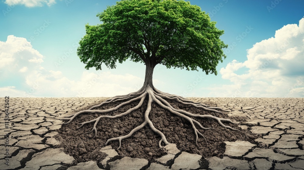 119.Tree illustration with deep roots stretching into the ground ...