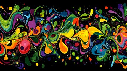 Poster - Abstract colorful swirls and blobs on black background.