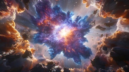 Wall Mural - abstract cosmic nebula with vibrant colors and swirling clouds.
