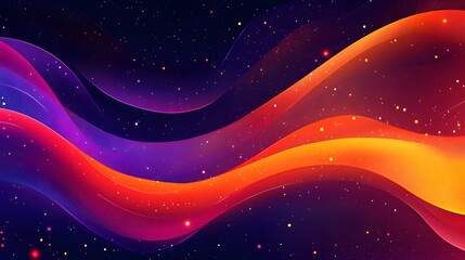 Aufkleber - Abstract cosmic wave background with vibrant orange and purple flowing lines and sparkling particles.
