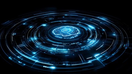 Poster - Abstract digital brain concept with glowing circular interface.