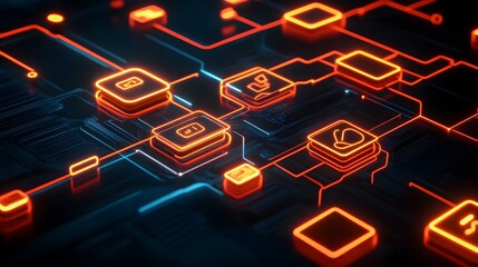 Aufkleber - Abstract digital network with glowing nodes and connections.