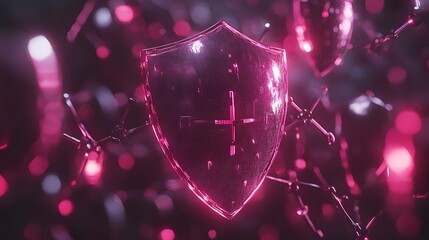 Poster - Abstract digital shield glowing pink, representing cybersecurity and data protection.