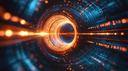 Aufkleber - Abstract digital tunnel with glowing lines and binary code.