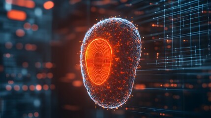 Aufkleber - Abstract glowing digital cell with internal structure, futuristic technology concept.