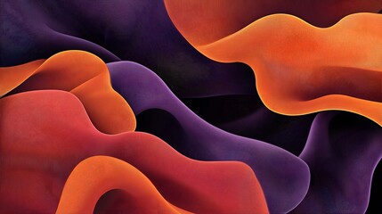 Aufkleber - Abstract image of flowing, wavy fabric in shades of orange and purple.