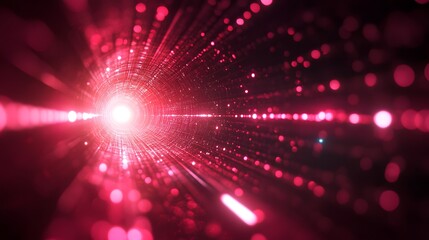 Aufkleber - Abstract red light tunnel with glowing particles and bokeh effect.