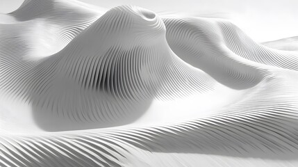Poster - Abstract white 3D rendering of undulating, layered landscape.