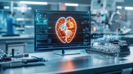 Poster - a state of the art healthcare laboratory showcasing a virtual twin simulation of a human organ proje