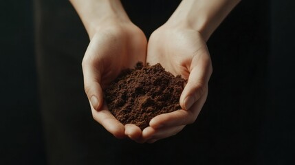 Aufkleber - Hands hold a handful of soil rich in organic matter, showcasing a deep connection with nature and the earth's resources. Generative AI