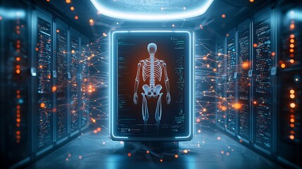 Poster - Futuristic health monitoring station equipped with a virtual twin simulation of a patient s skeletal system