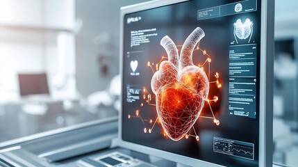Aufkleber - a cutting edge hospital scanner showcases a virtual twin projection of a human heart revealing detai