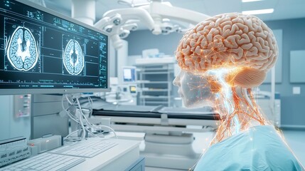 Aufkleber - a cutting edge cardiology room featuring a virtual twin simulation of a patient s brain arteries hig
