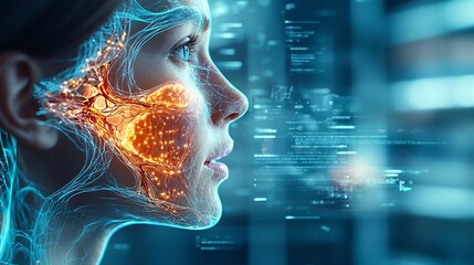 Poster - Advanced Neurology Clinic Displaying a Detailed Virtual Twin of Facial Nerves Highlighting the Trigeminal Neuralgia Pain Regions in Glowing Detail