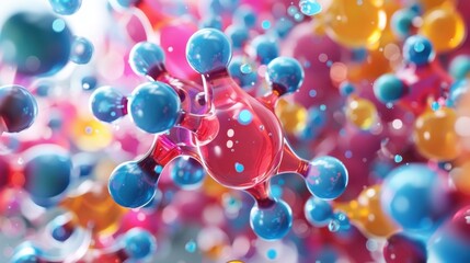 Poster - Abstract 3d render of colorful molecules floating and connecting, forming complex structures, representing big data, nanotechnology, and scientific research