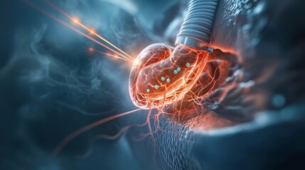 Aufkleber - a photograph of a diagnostics platform featuring a virtual twin hologram of the liver and bile ducts