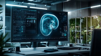Poster - Advanced healthcare facility showcases a virtual twin of the human ear displaying detailed diagnostic markers for inner ear infections or tinnitus