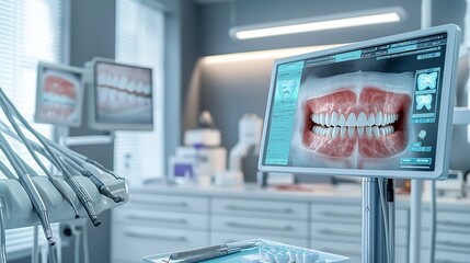 Aufkleber - photograph of a futuristic dental and ent clinic showcasing a virtual twin of the oral cavity identi