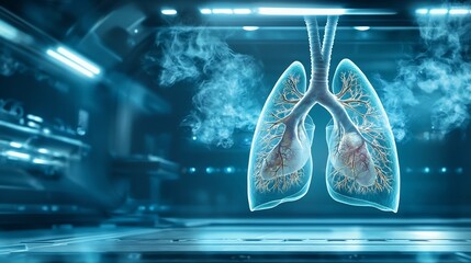 Poster - advanced medical diagnostics room showcasing cutting edge virtual twinning of lungs and trachea to i