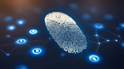 Aufkleber - Close-up of a digital fingerprint connected to a network of glowing nodes.