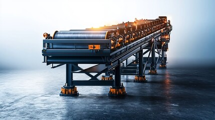 Poster - photograph showcasing an advanced industrial conveyor system transporting molten steel with a virtua