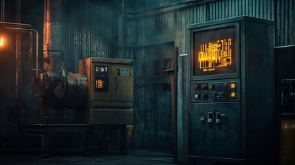 Poster - photograph of an electric arc furnace in a virtual twin display showcasing real time data on power c