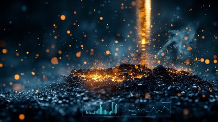Poster - photograph of molten steel pouring from a blast furnace with a virtual twin overlay showcasing real 