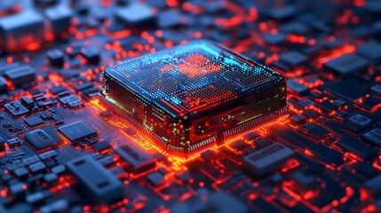Aufkleber - Close-up of a glowing CPU on a circuit board.