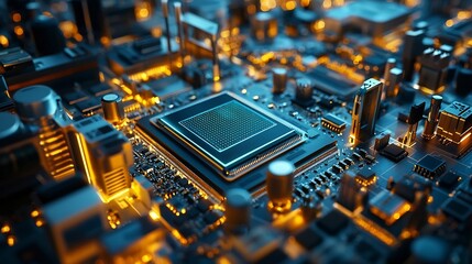 Poster - cutting edge chipset manufacturing facility featuring a virtual twin to track production flow and an