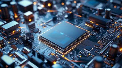 Poster - photograph showcasing a cutting edge chipset manufacturing facility equipped with a virtual twin sys