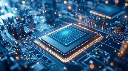 Poster - photograph of a cutting edge chipset manufacturing facility featuring a virtual twin system that tra