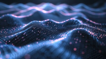 Poster - Flowing abstract digital wave particles in cyberspace illustrate the concepts of big data and information technology, capturing the essence of the digital age and innovation