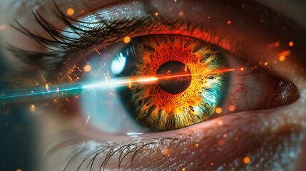 Poster - A close-up of a vibrant eye with fiery colors and abstract effects.