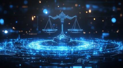 Poster - A digital representation of balanced scales symbolizing justice and fairness.