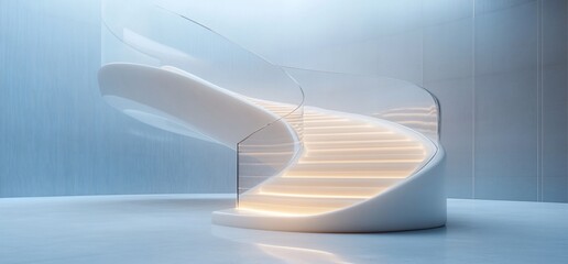 Poster - A modern, elegant staircase with illuminated steps in a minimalist space.