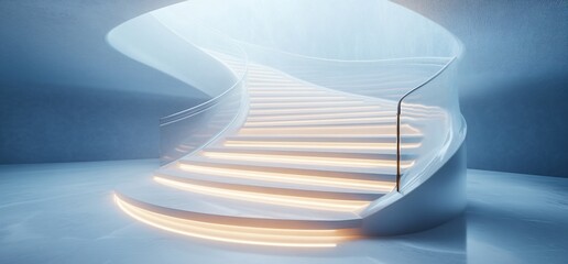 Aufkleber - A modern, illuminated spiral staircase in a sleek, minimalist setting.