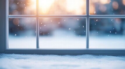 Wall Mural - Serene winter scene through a snow-covered window