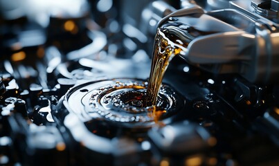Poster - Close-up of engine components with oil flowing, highlighting mechanical function.