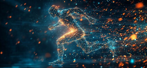 Poster - A dynamic figure representing speed and motion in a digital style.