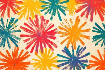 Poster - Vibrant abstract background featuring bursts of color in red, orange, teal, and yellow, ideal for creative projects.